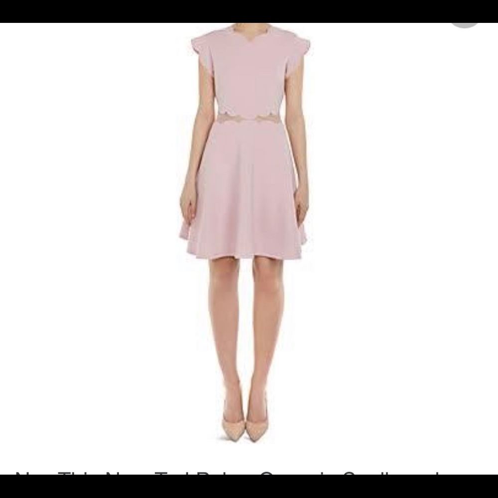 Ted Baker Blush Pink Scallop Trim Fit-and-Flare Dress